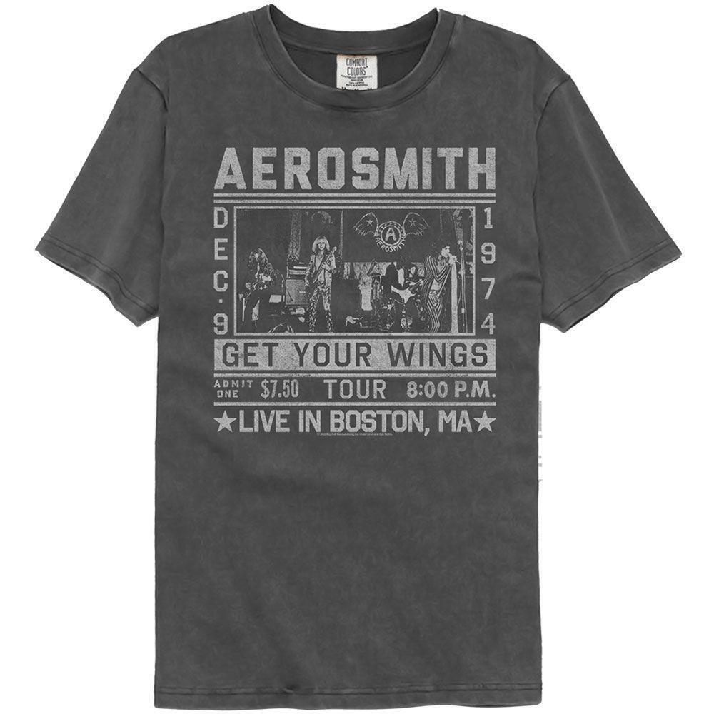 Aerosmith Wings Tour 74 Washed Black T Shirt